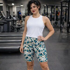 SMALL 'sporty short', high rise biker shorts w/ crossover waist. Workout shorts.